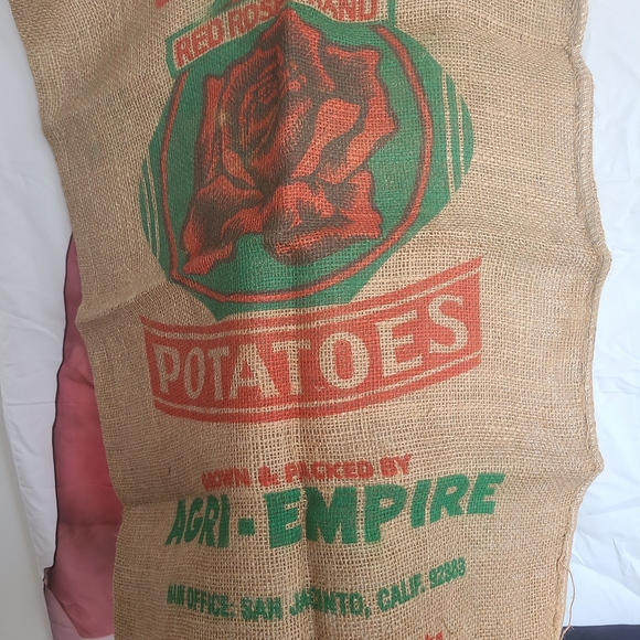 Agri-Empire Red Rose Brand Vintage Jute Advertising Feed Sack Potatoes - Picture 3 of 7